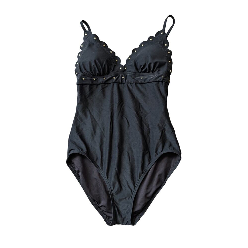 Kate Spade Scallop Grommet One Piece Swimsuit Black Medium Bathing Suit Beach